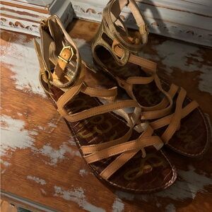 Sam Edelman Gold and Tan Strappy Sandals